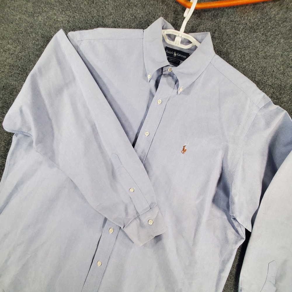 Ralph Lauren Shirt Mens 16.5-35 Yarmouth Blue Button-Down Long Sleeve Cotton